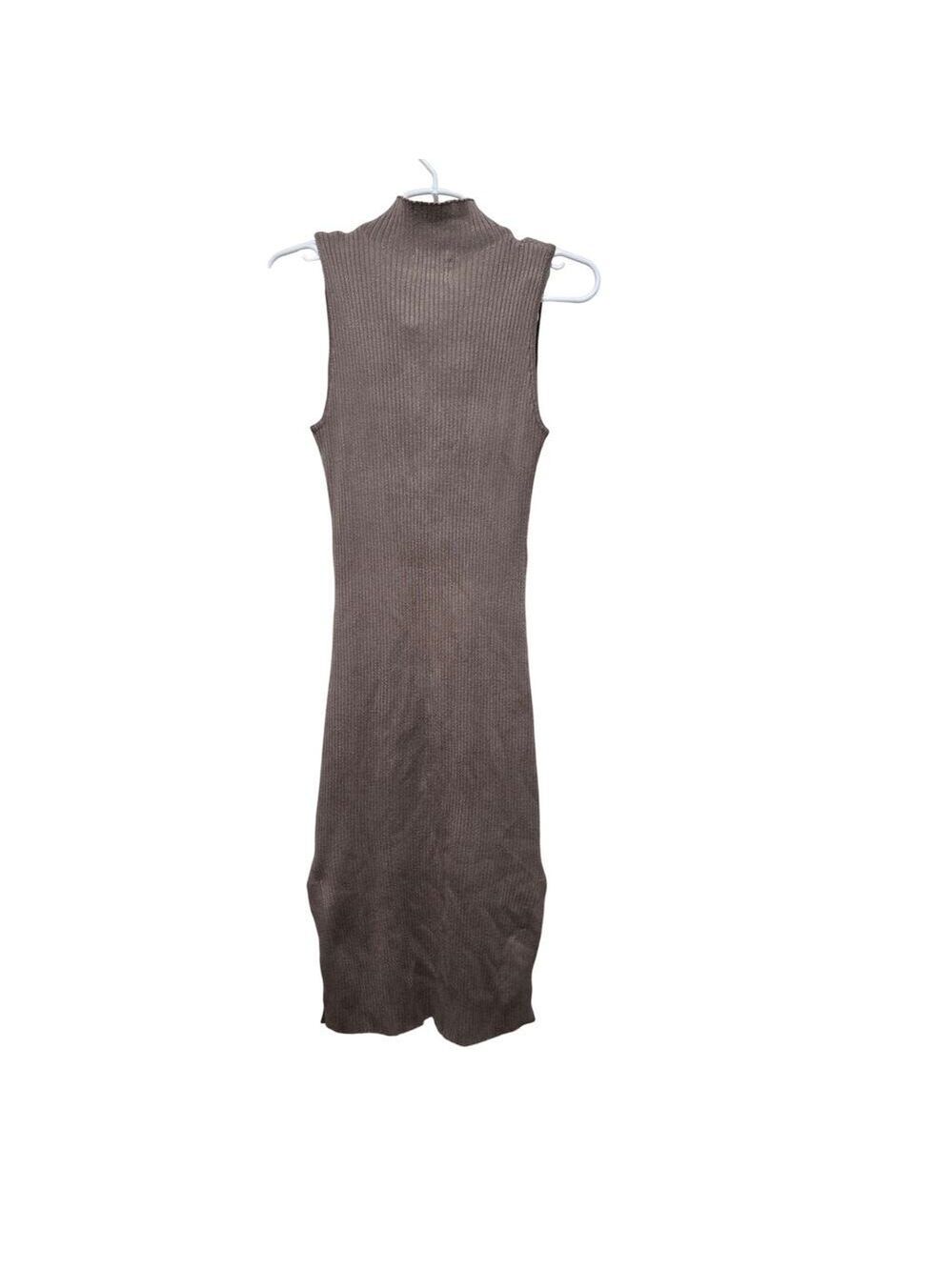 Olive + Oak Ribbed Mock Neck Midi Dress Taupe Sleeveless Size L